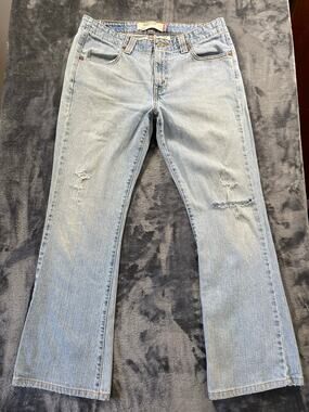 Levi's 525 Bootcut Light Wash Distressed Denim Jeans Women's Size 12 M